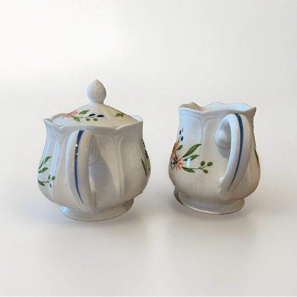 Vintage Retired Sears Country French Ironstone Sugar Bowl And Creamer Set Floral - Picture 8 of 15